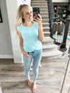 Uptown Girl Ruffled Cap Sleeve Top in Vintage Aqua