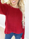 In the Know Crew Neck Long Sleeve Sweater in Burgundy