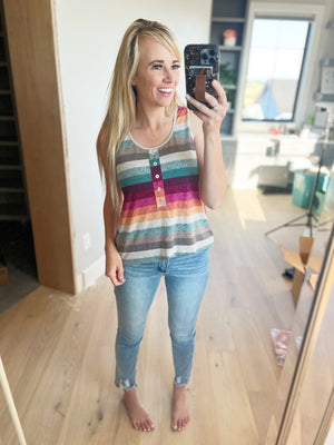 We Go Well Together Fuchsia Multi Color Striped Tank