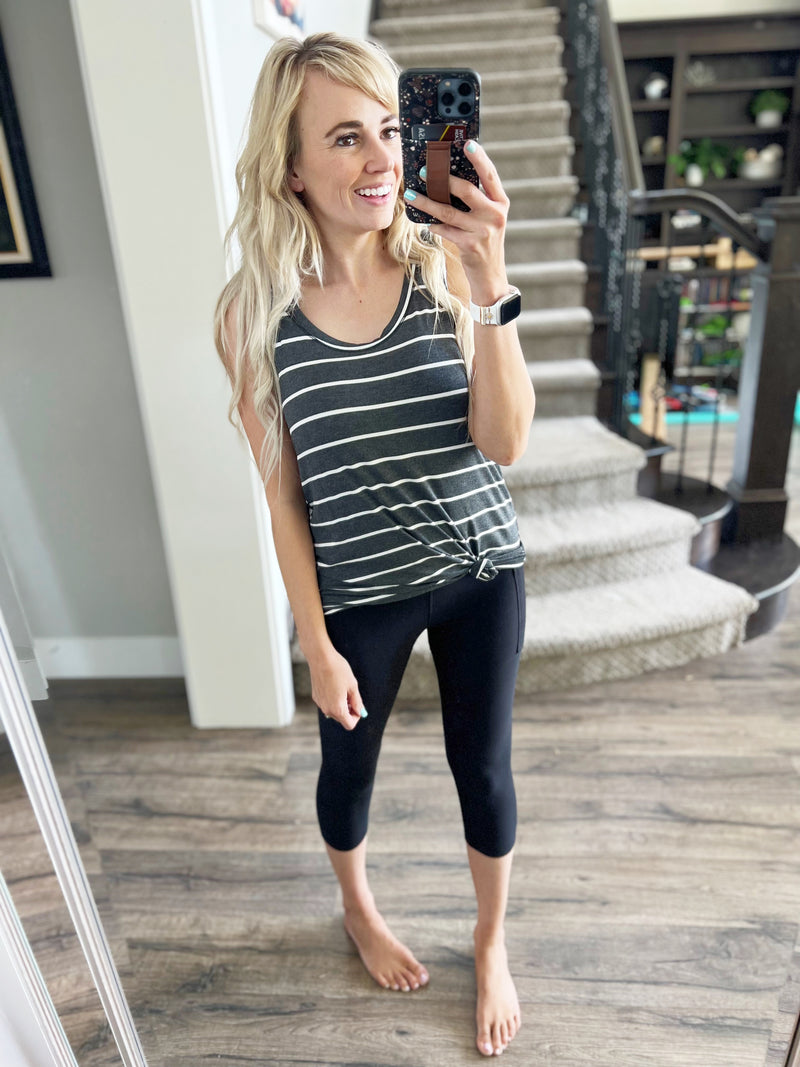 Ahead of the Game Striped Tank Top in Charcoal and Ivory