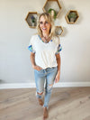 Never Be Average Blue Floral V-Neck Boxy Short Sleeve