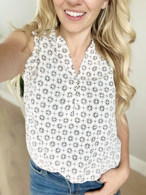 Suddenly Chic Black Tile Print Sleeveless Top