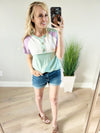 You Got Style Color Block Top in Sage Lavender and Ivory