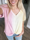 Candy Tie Dye V-Neck Short Sleeve Top in Blush and Banana