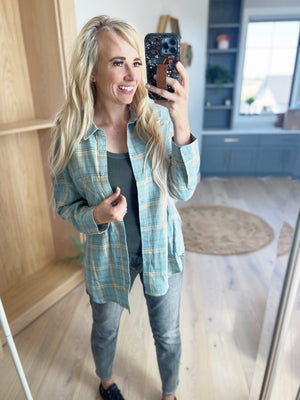 Always in Style Casual Plaid Flannel in Steel Blue