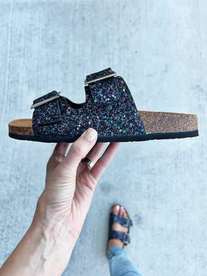 Another Thing Sandals in Black Sparkle