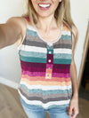 We Go Well Together Fuchsia Multi Color Striped Tank
