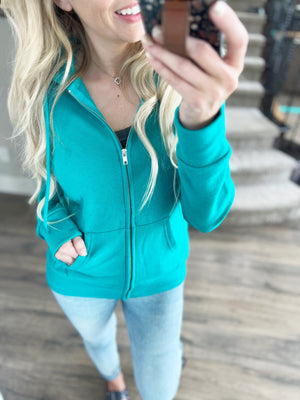 Just Say Yes Full Zip Hoodie in Teal