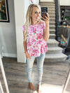 Glamping Floral Ruffle Cap Sleeve Blouse in Pink