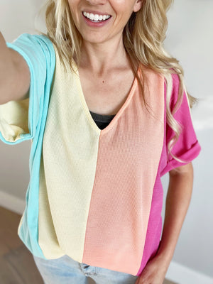 On A Mission Knit Color Block V-Neck Top