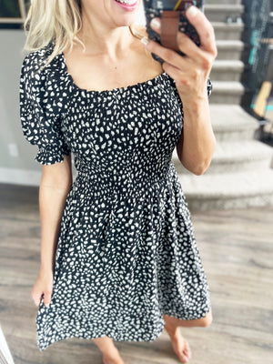 Courage and Style Printed Puff Sleeve Dress in Black