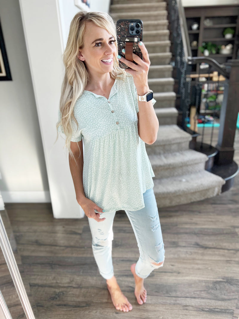 Day Dream Floral Button Front Top in Sage