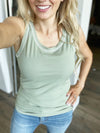 Rock the Boat Ribbed Tank Top with Contrast Stitch in Sage
