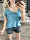 **Deal of the Day** No Fool Washed Melange Burnout Scoop V-Neck Top (Multiple Colors)