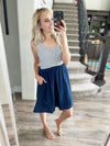 Mixed Media Dress in Navy Stripe