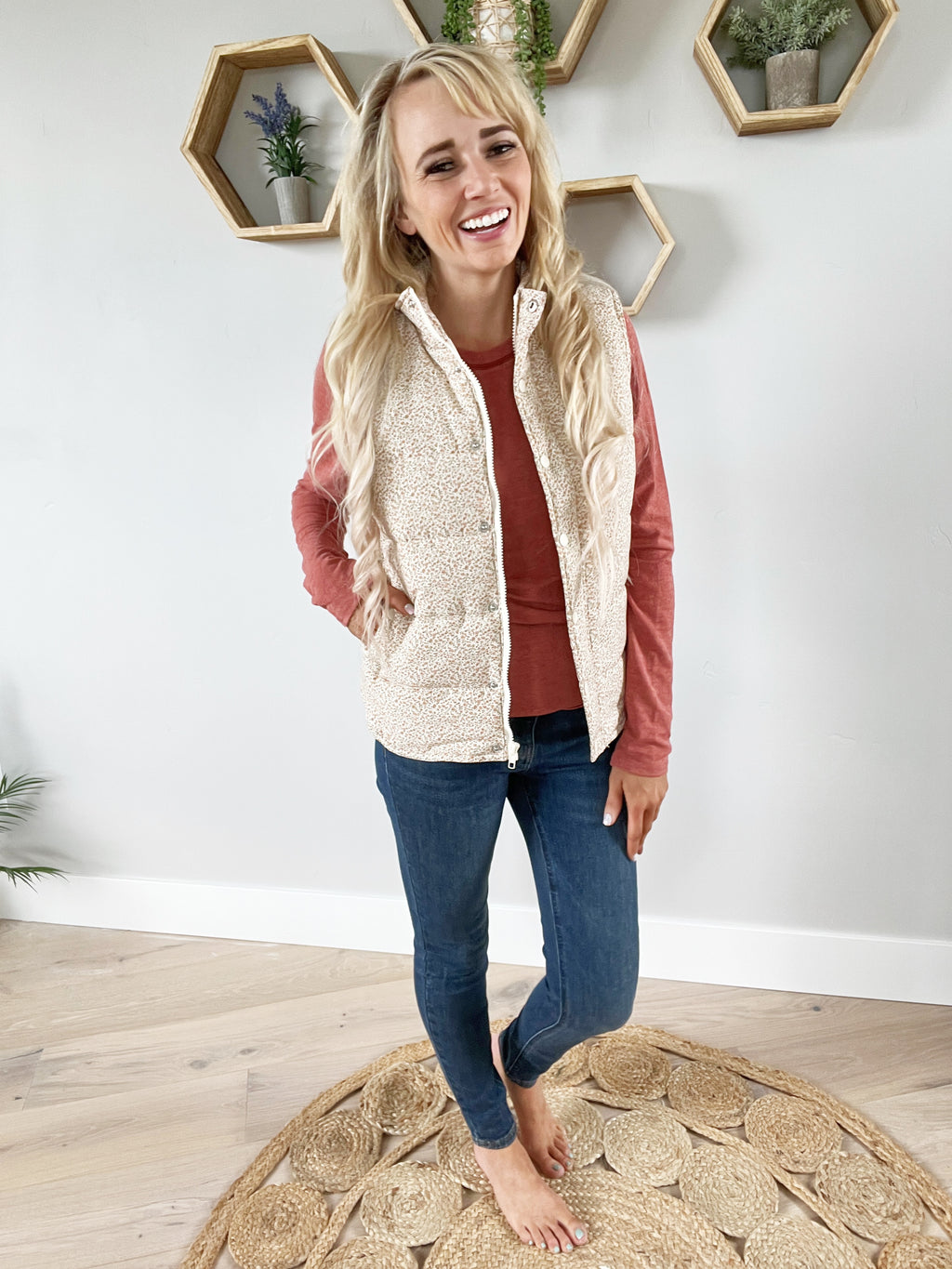 Count Me In Floral Quilted Vest in Cream