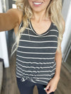 Ahead of the Game Striped Tank Top in Charcoal and Ivory