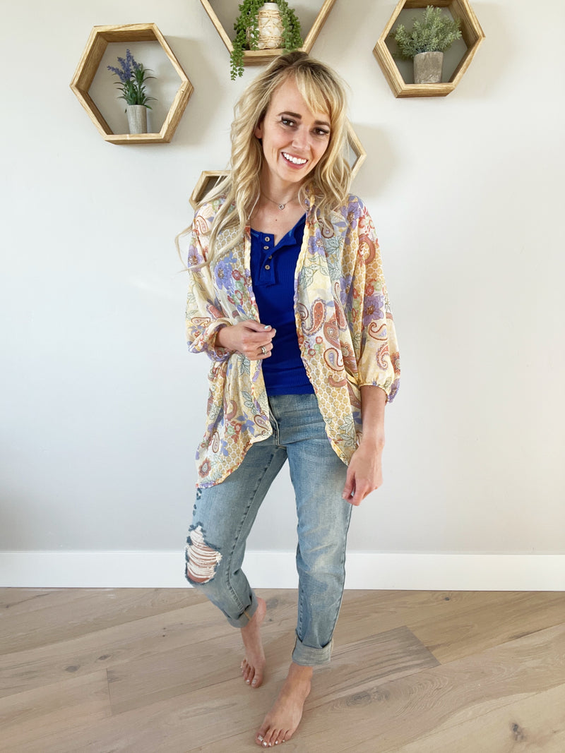 Break Free Oversized Print Cardigan in Yellow