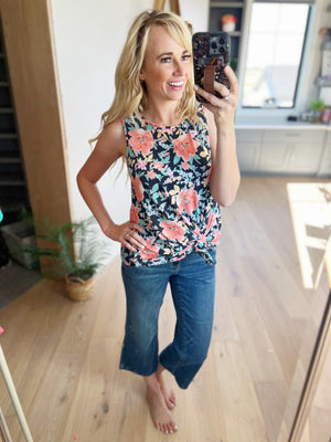 Call Me Lucky Multi Colored Floral Top in Navy and Peach