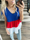Finding Freedom Ruffle Top in Red White and Blue (SALE)
