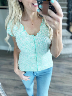 See You Tonight V-Neck Cap Sleeve in Bubble Mint