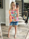 No Excuses Floral Color Block Top in Neon Fuchsia
