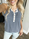 Social Butterfly Striped Henley Tank in Denim