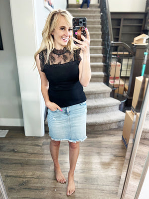 Made You Look Sleeveless Knit Top with Lace