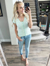 See You Tonight V-Neck Cap Sleeve in Bubble Mint