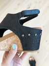Very G Broken Promises Tooled Wedge Sandals in Black (SALE)