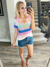 The Great Outdoors Henley Striped Short Sleeve in Fuchsia, Mint, and Navy