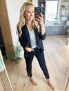 In The Air Tonight 3/4 Rouched Sleeve Blazer in Black