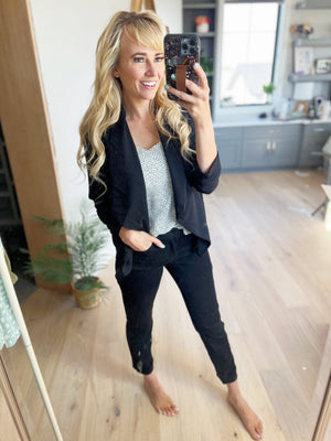 In The Air Tonight 3/4 Rouched Sleeve Blazer in Black