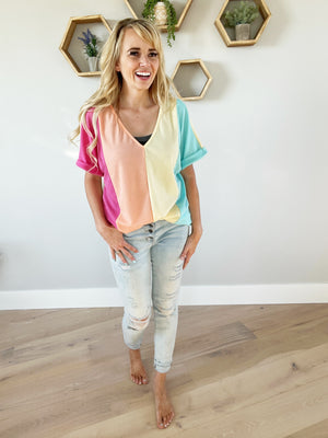 On A Mission Knit Color Block V-Neck Top