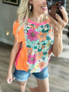 No Excuses Floral Color Block Top in Neon Fuchsia