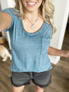 **Deal of the Day** No Fool Washed Melange Burnout Scoop V-Neck Top (Multiple Colors)