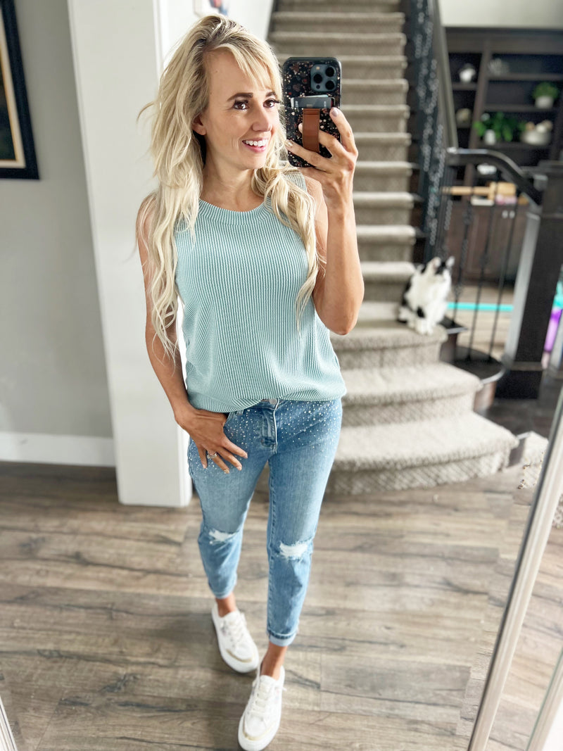 New Woman Tank in Dusty Blue