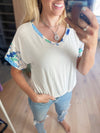 Never Be Average Blue Floral V-Neck Boxy Short Sleeve
