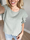 Night of My Life Ruffle Sleeve Top in Sage