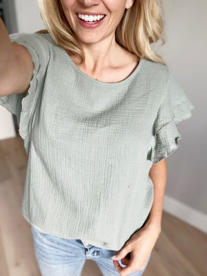 Night of My Life Ruffle Sleeve Top in Sage