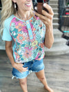 Something to Celebrate Floral Top in Aqua