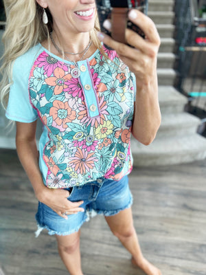 Something to Celebrate Floral Top in Aqua