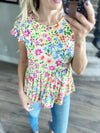 Glamping Floral Ruffle Cap Sleeve Blouse in Yellow