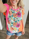 No Excuses Floral Color Block Top in Neon Fuchsia