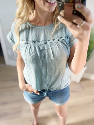 Take Some Space Lace Detailed Top in Light Sage