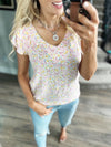 Take the Cake Floral Ruffled V-Neck Blouse in Fuchsia