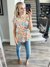 Glamping Floral Ruffle Cap Sleeve Blouse in Yellow
