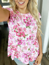 Glamping Floral Ruffle Cap Sleeve Blouse in Pink