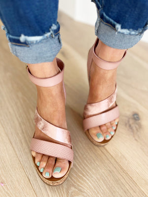Blowfish Keeping Up Wedge Sandals in Rose Gold