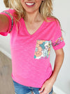 In the Game Floral Contrast Top in Neon Pink